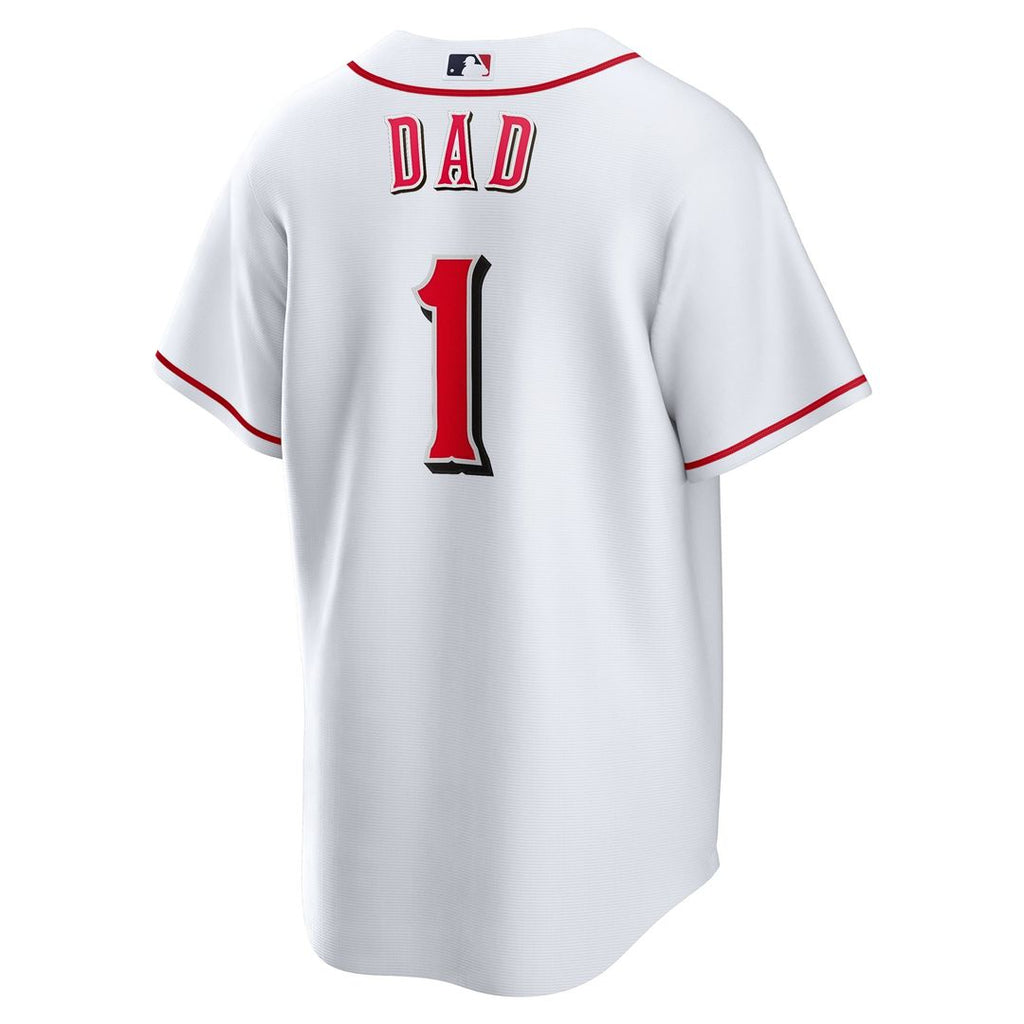Cincinnati Reds Nike White #1 Dad Home Replica Jersey product image 3, provided for visual reference and product detail