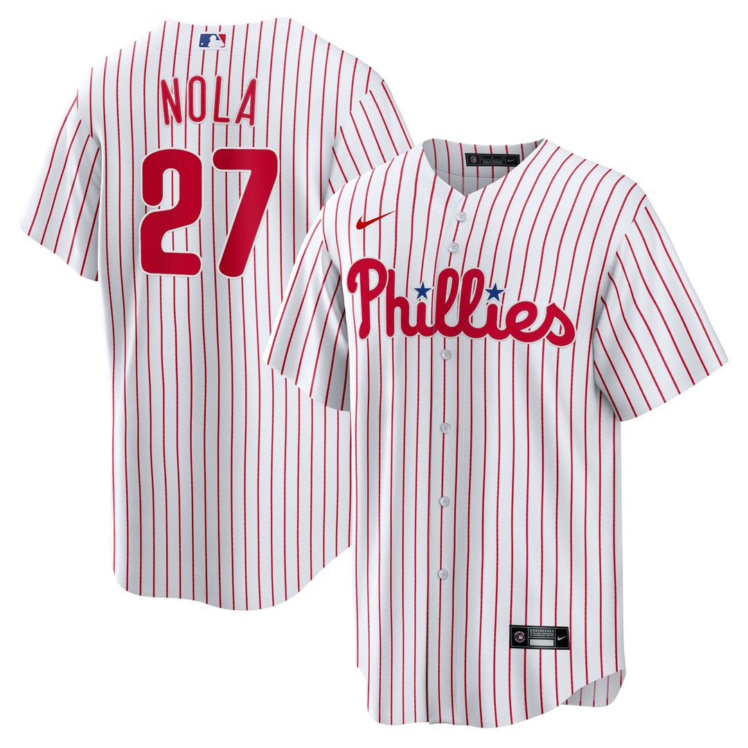 Philadelphia Phillies Aaron Nola Nike White Home Replica Player Name Jersey product image 1, provided for visual reference