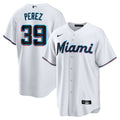 Miami Marlins Eury Perez Nike White Home Replica Jersey product image 1, provided for visual reference and product detail