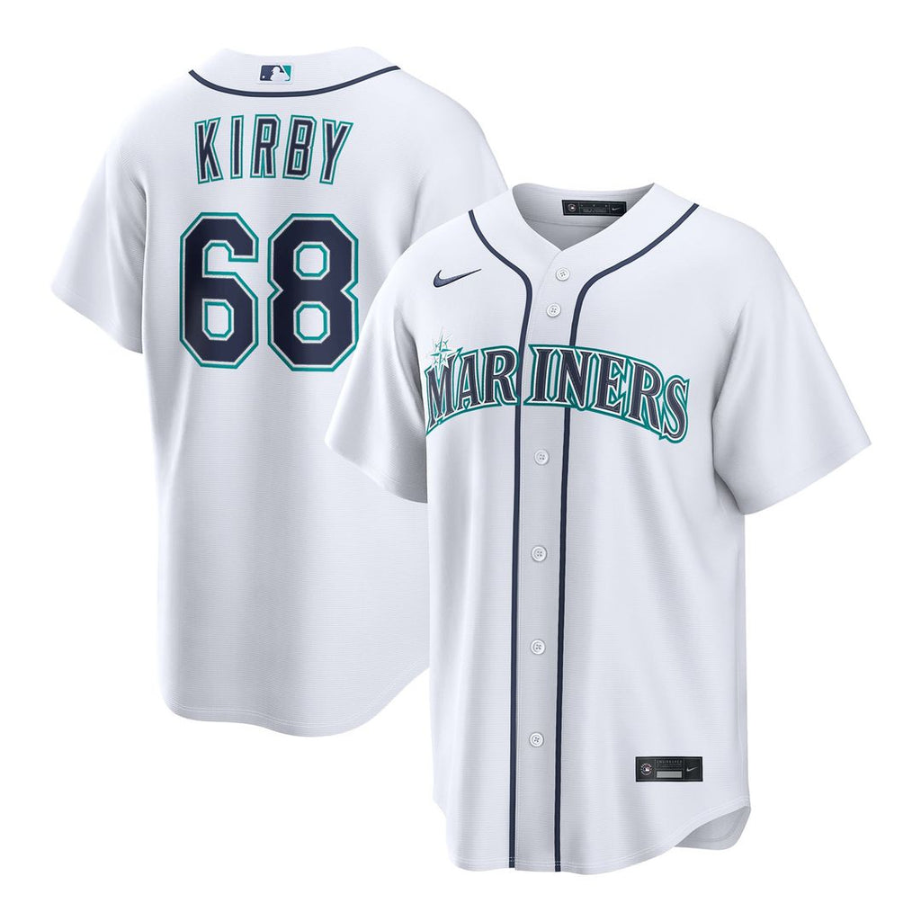 Seattle Mariners George Kirby Nike White Home Replica Jersey product image 1, provided for visual reference and product