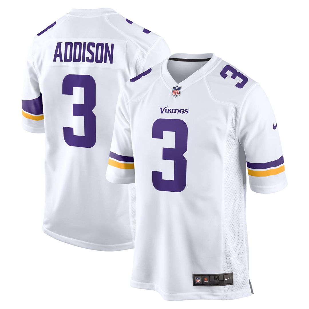 Minnesota Vikings Jordan Addison Nike White Away Game Jersey product image 4, provided for visual reference and product
