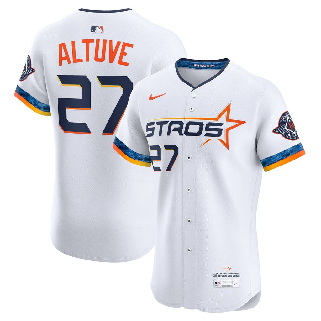 Houston Astros Jose Altuve Nike White 2025 City Connect Elite Player Jersey product image 1, provided for visual reference