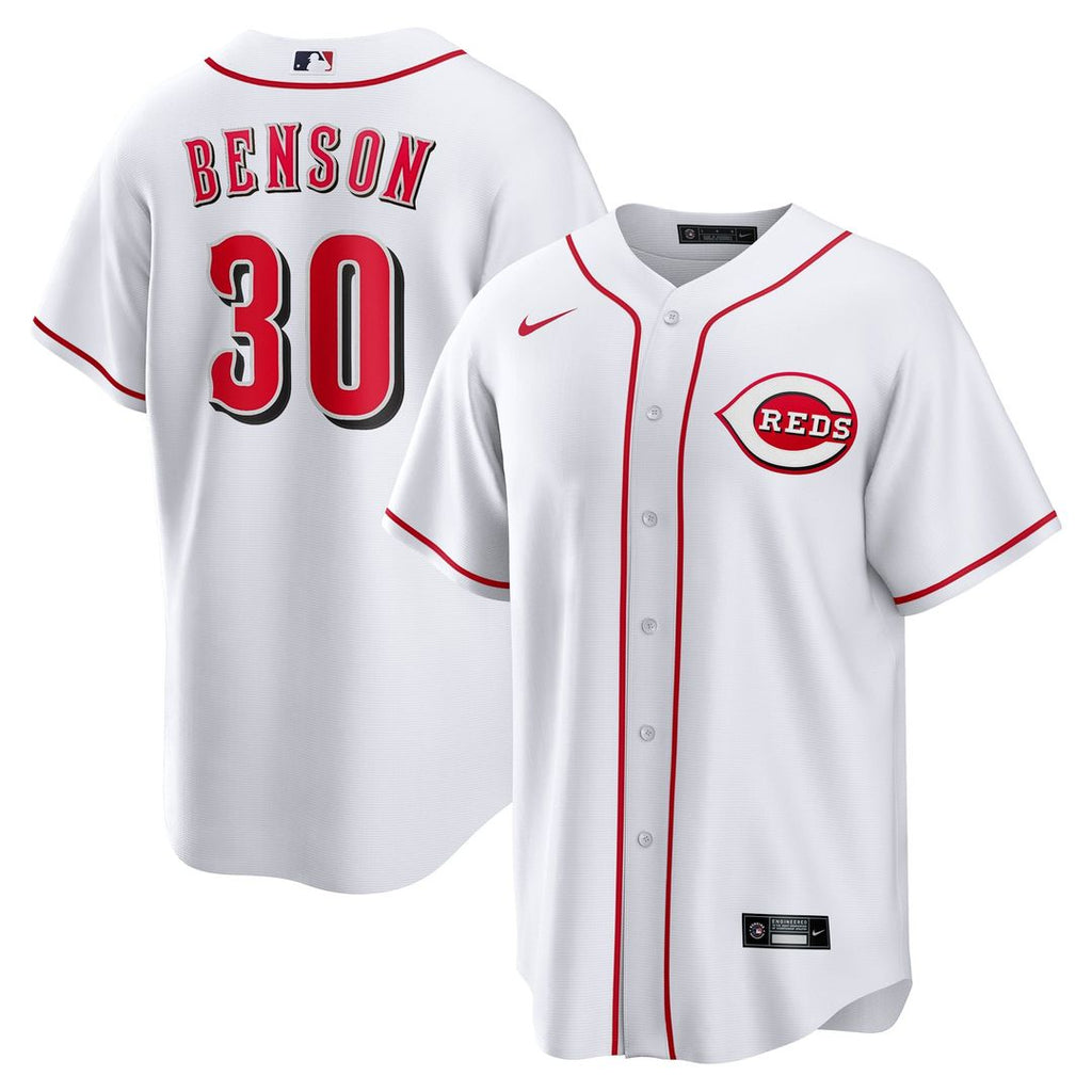 Cincinnati Reds Will Benson Nike White Home Replica Jersey product image 1, provided for visual reference and product detail
