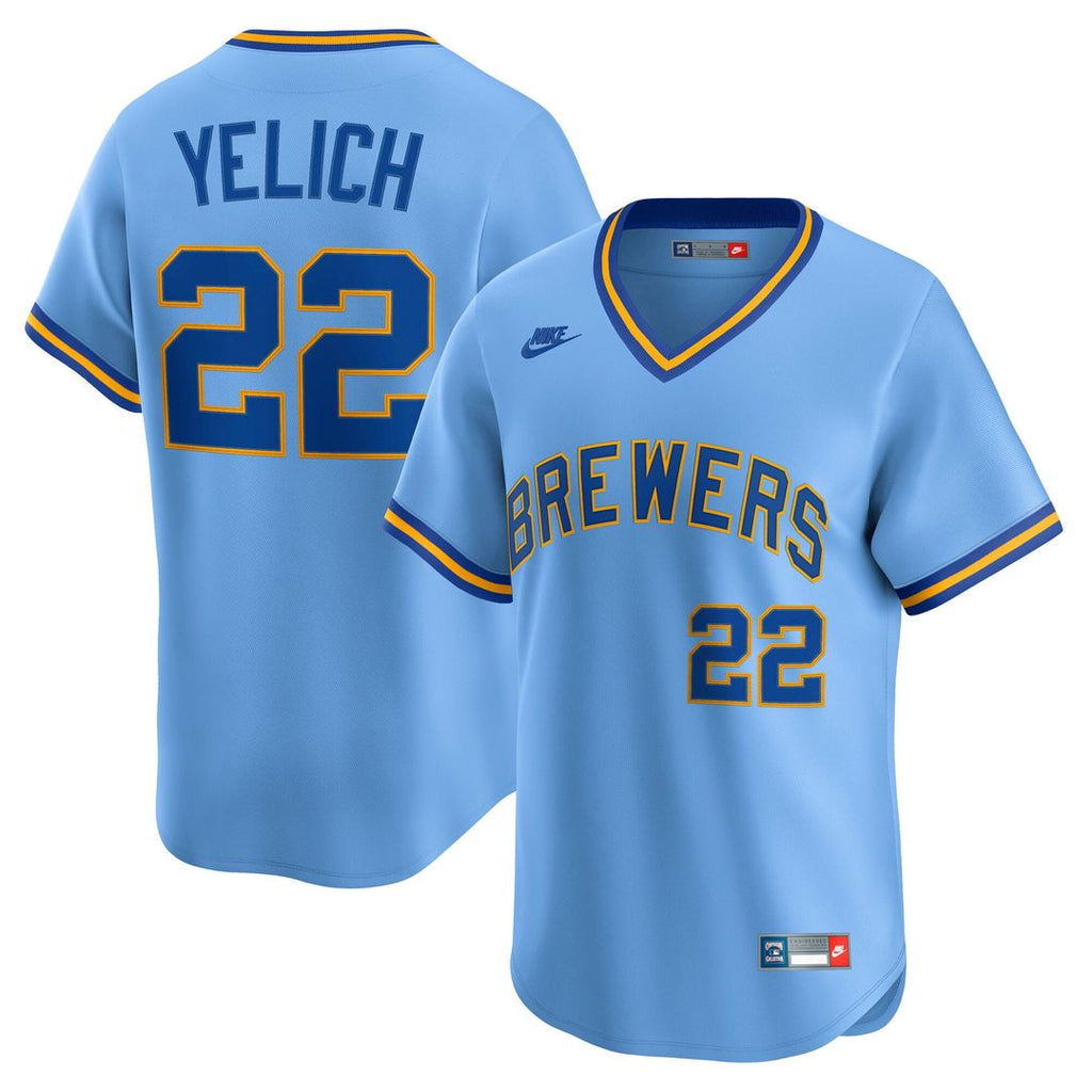 Milwaukee Brewers Christian Yelich Nike Powder Blue Cooperstown Collection Limited Jersey product image 1, provided for