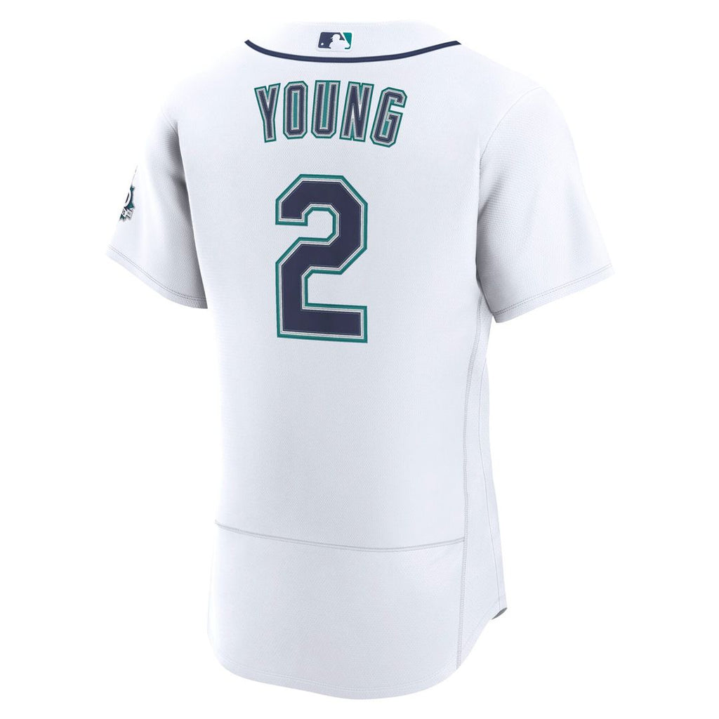 Seattle Mariners Cole Young Nike White Home 50th Season Authentic Jersey product image 3, provided for visual reference and