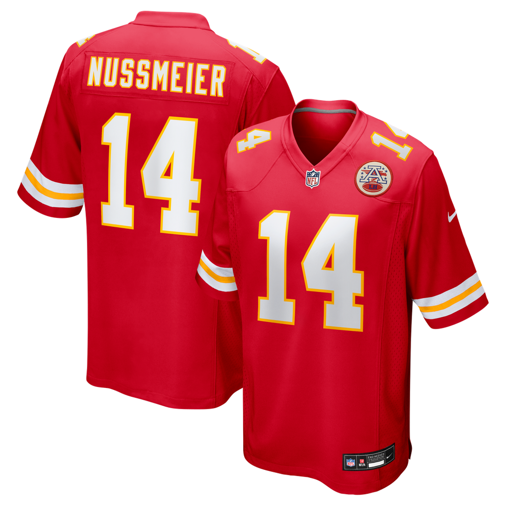 Kansas City Chiefs Garrett Nussmeier Nike Red Game Jersey product image 1, provided for visual reference and product detail