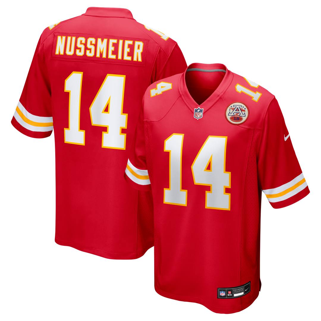 Kansas City Chiefs Garrett Nussmeier Nike Red Game Jersey product image 1, provided for visual reference and product detail