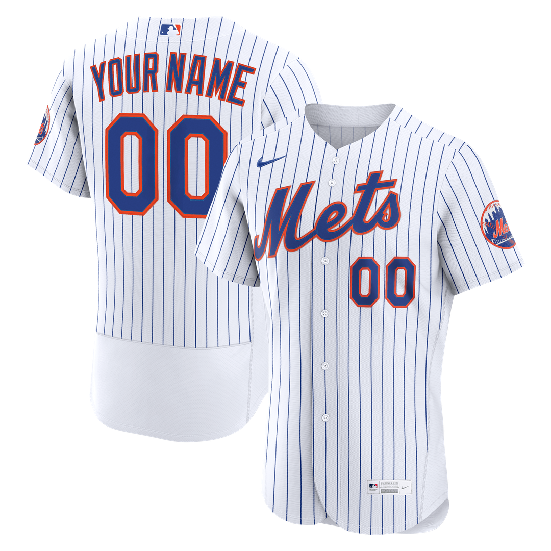 New York Mets Nike White Home Authentic Custom Jersey product image 1, provided for visual reference and product detail