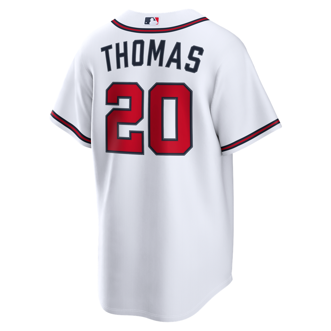 Atlanta Braves Lane Thomas Nike White Home Replica Jersey product image 5, provided for visual reference and product detail
