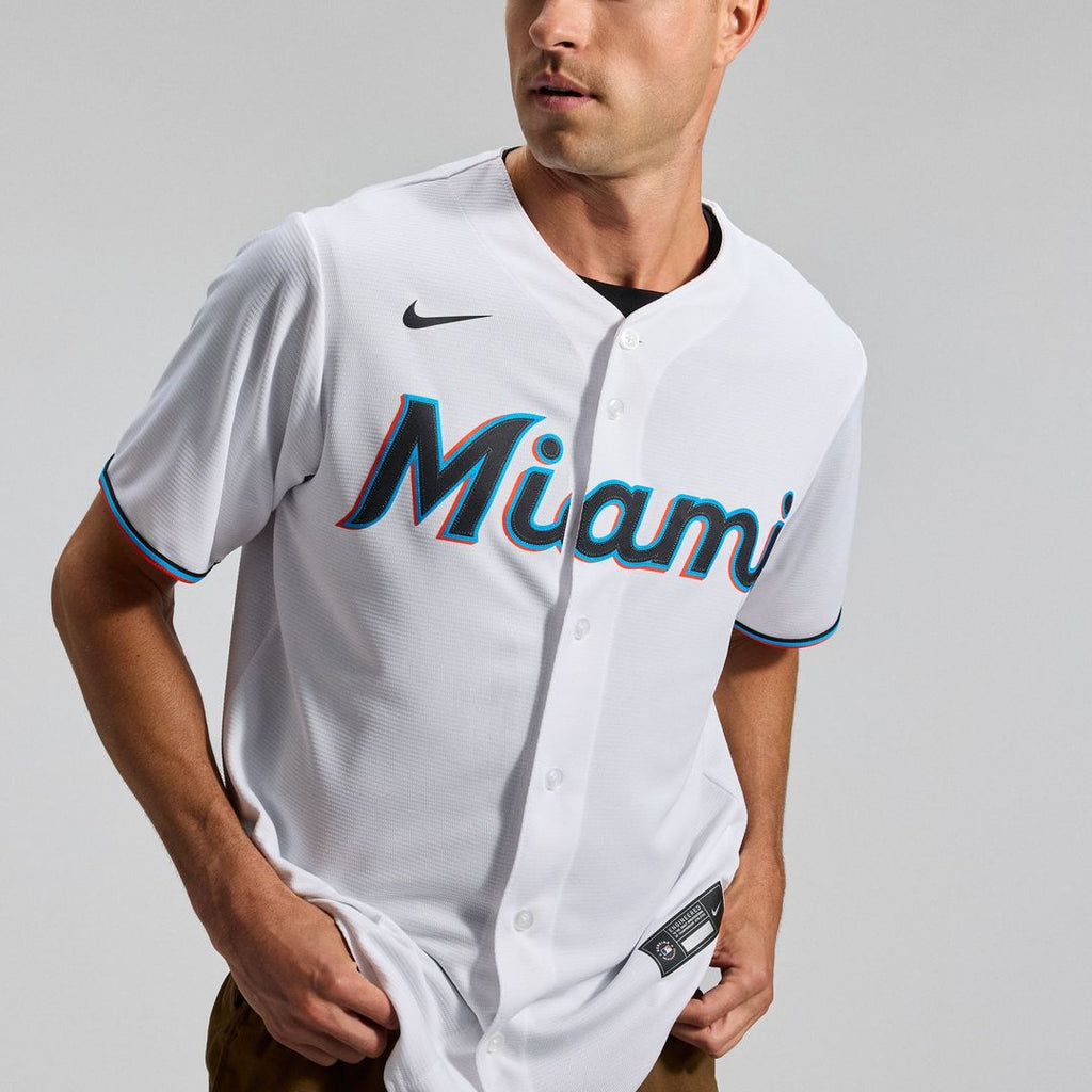 Miami Marlins Nike White Home Replica Team Jersey product image 9, provided for visual reference and product detail review