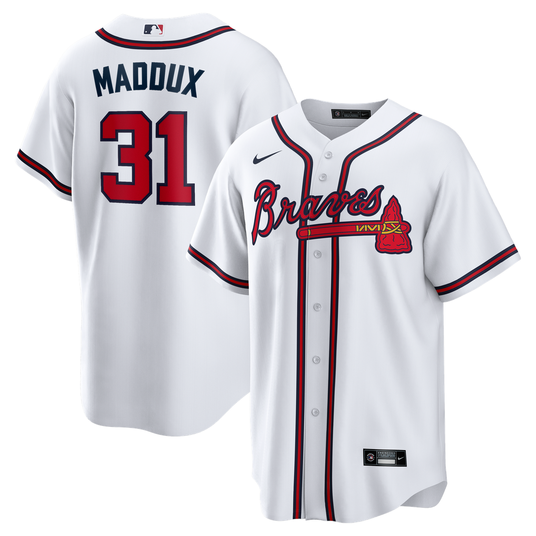 Atlanta Braves Greg Maddux Nike White Home Retired Player Replica Jersey product image 1, provided for visual reference and