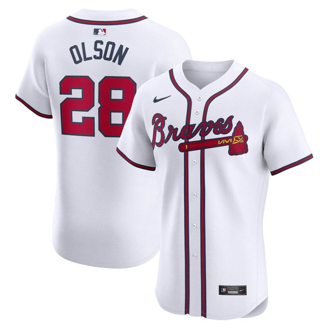 Atlanta Braves Matt Olson Nike White Home Elite Player Jersey product image 1, provided for visual reference and product