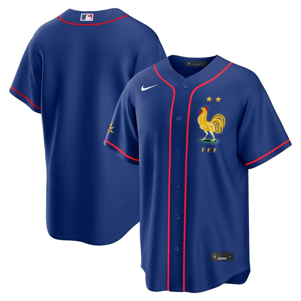 France National Team x MLB Nike Blue Stadium Replica Jersey product image 1, provided for visual reference and product