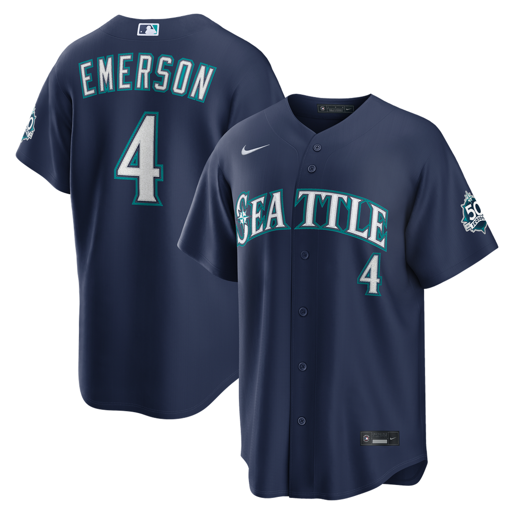 Seattle Mariners Colt Emerson Nike Navy Road 50th Season Anniversary Patch Stadium Jersey product image 1, provided for