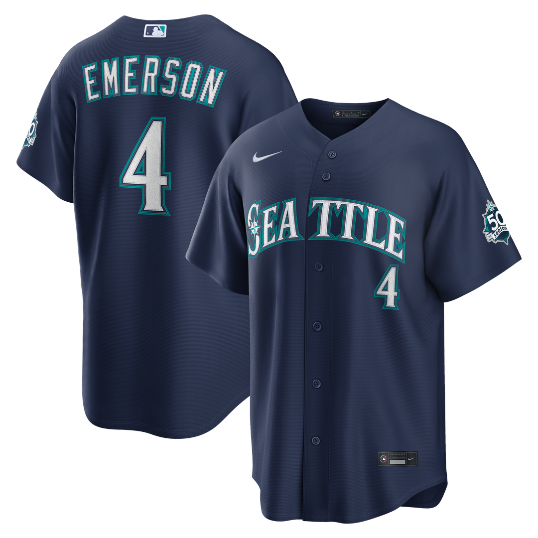 Seattle Mariners Colt Emerson Nike Navy Road 50th Season Anniversary Patch Stadium Jersey product image 1, provided for