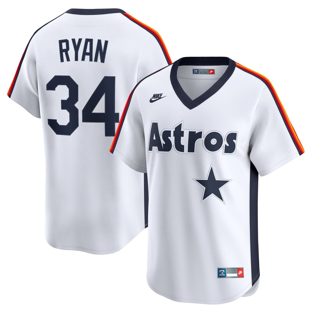 Houston Astros Nolan Ryan Nike White Throwback Cooperstown Collection Limited Jersey product image 1, provided for visual