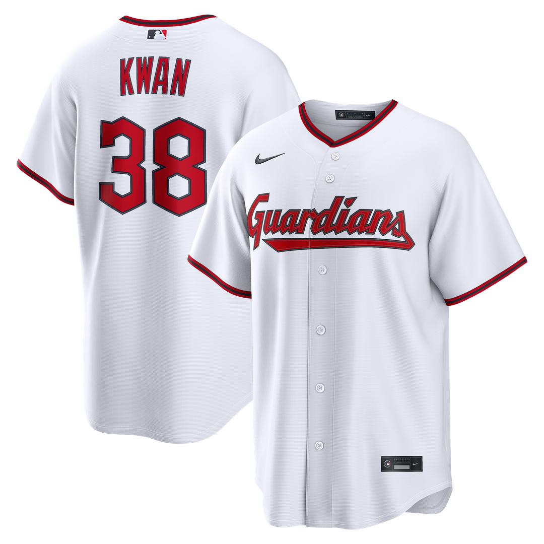 Cleveland Guardians Steven Kwan Nike White Home Replica Jersey product image 1, provided for visual reference and product
