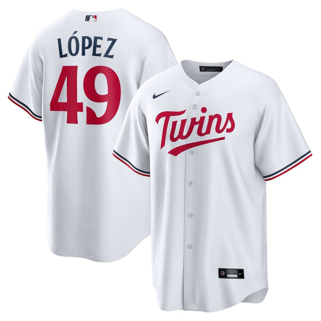 Minnesota Twins Pablo López Nike White Home Replica Player Jersey product image 1, provided for visual reference and product