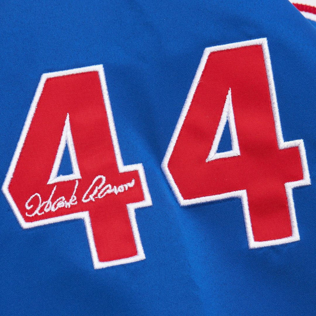 Atlanta Braves Hank Aaron Mitchell & Ness White/Royal Cooperstown Collection Legends Lightweight Satin Raglan Full-Snap
