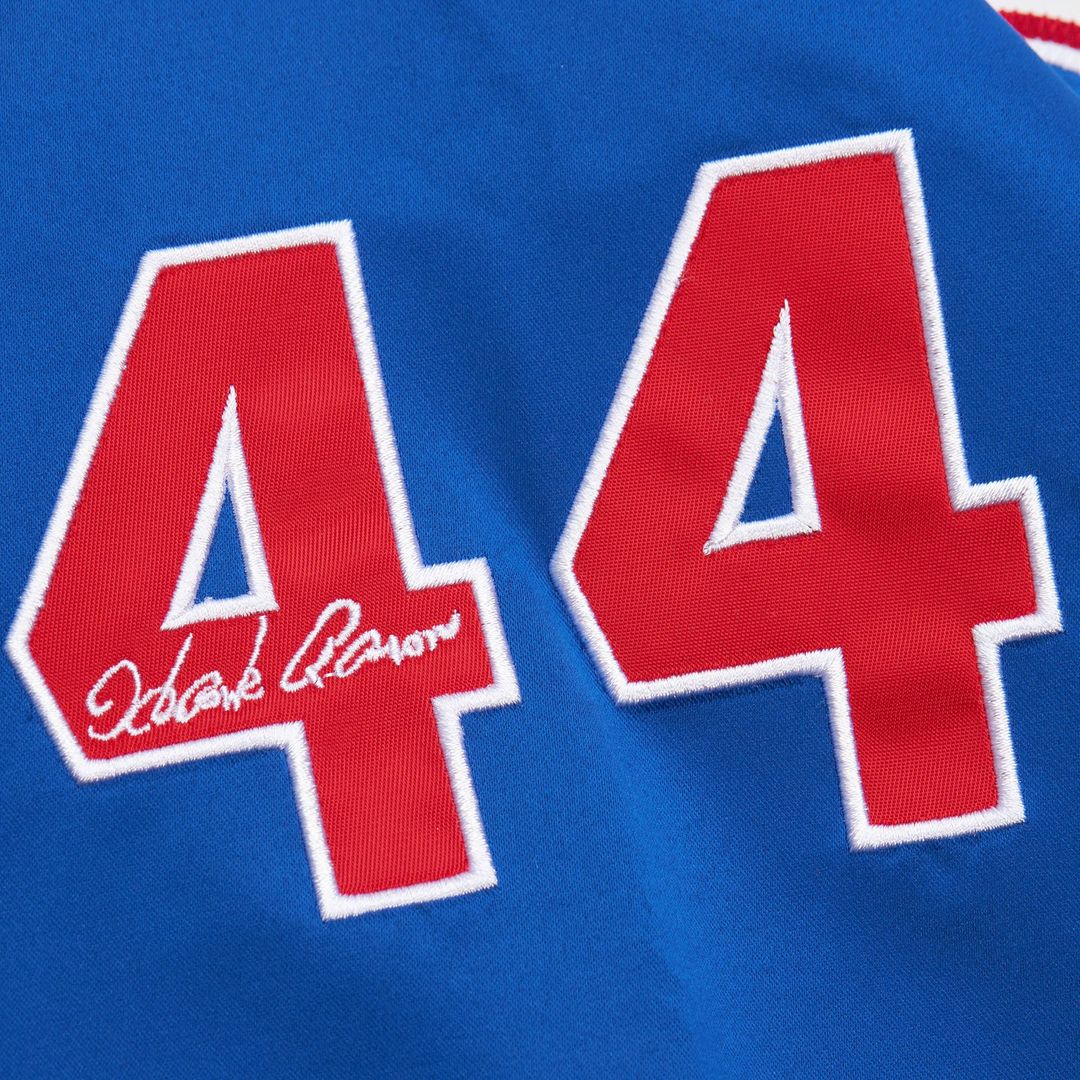 Atlanta Braves Hank Aaron Mitchell & Ness White/Royal Cooperstown Collection Legends Lightweight Satin Raglan Full-Snap