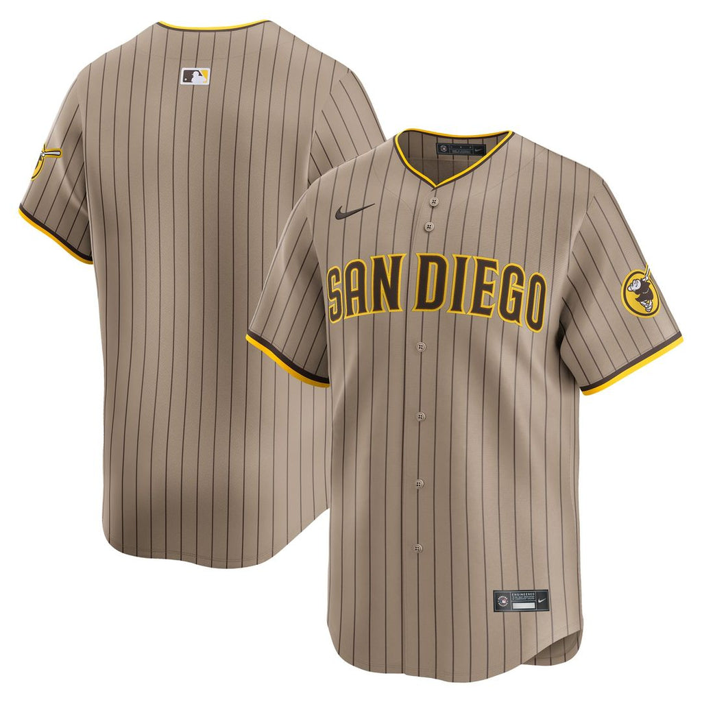 San Diego Padres Nike Khaki Alternate Limited Jersey product image 1, provided for visual reference and product detail review