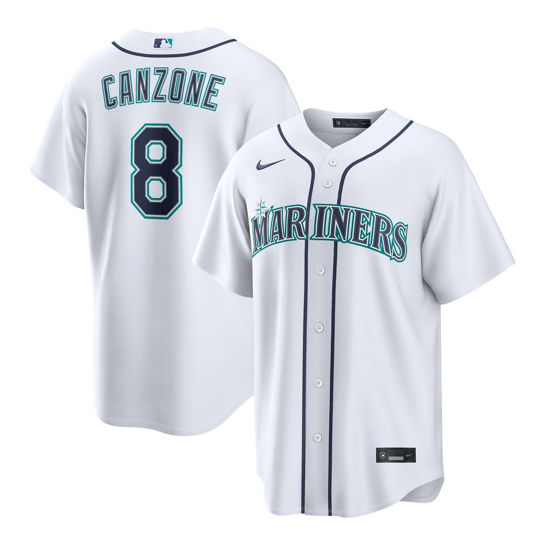 Seattle Mariners Dominic Canzone Nike White Home Replica Jersey product image 1, provided for visual reference and product