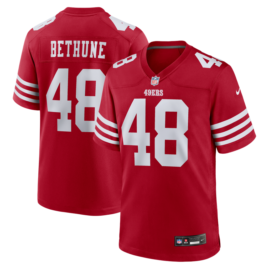 San Francisco 49ers Tatum Bethune Nike Scarlet Game Jersey product image 1, provided for visual reference and product detail