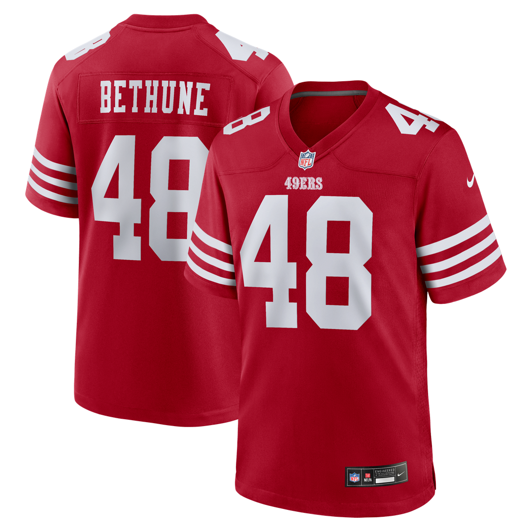San Francisco 49ers Tatum Bethune Nike Scarlet Game Jersey product image 1, provided for visual reference and product detail