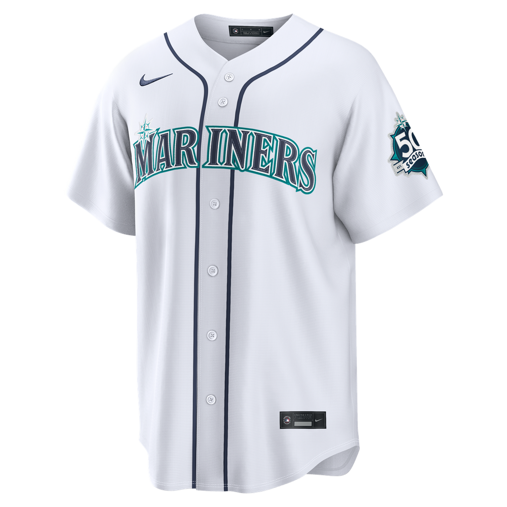 Seattle Mariners Cal Raleigh Nike White Home Stadium 50th Season Patch Jersey product image 2, provided for visual reference