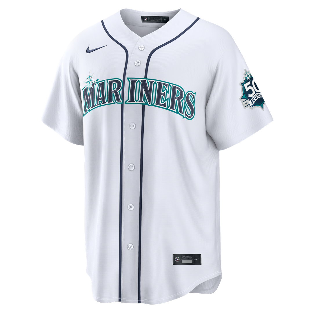Seattle Mariners Cal Raleigh Nike White Home Stadium 50th Season Patch Jersey product image 2, provided for visual reference