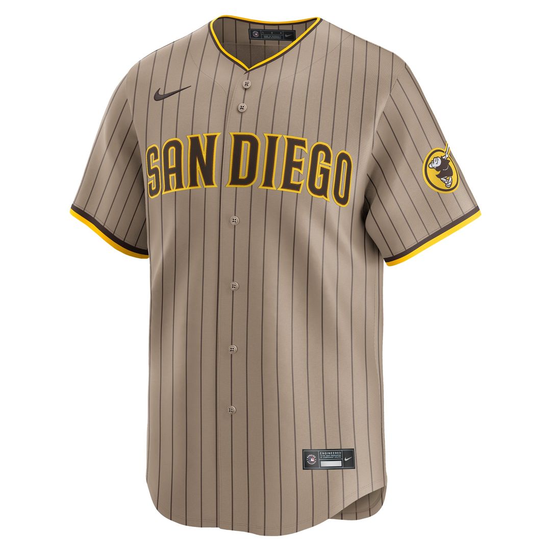 San Diego Padres Nike Khaki Alternate Limited Jersey product image 2, provided for visual reference and product detail review