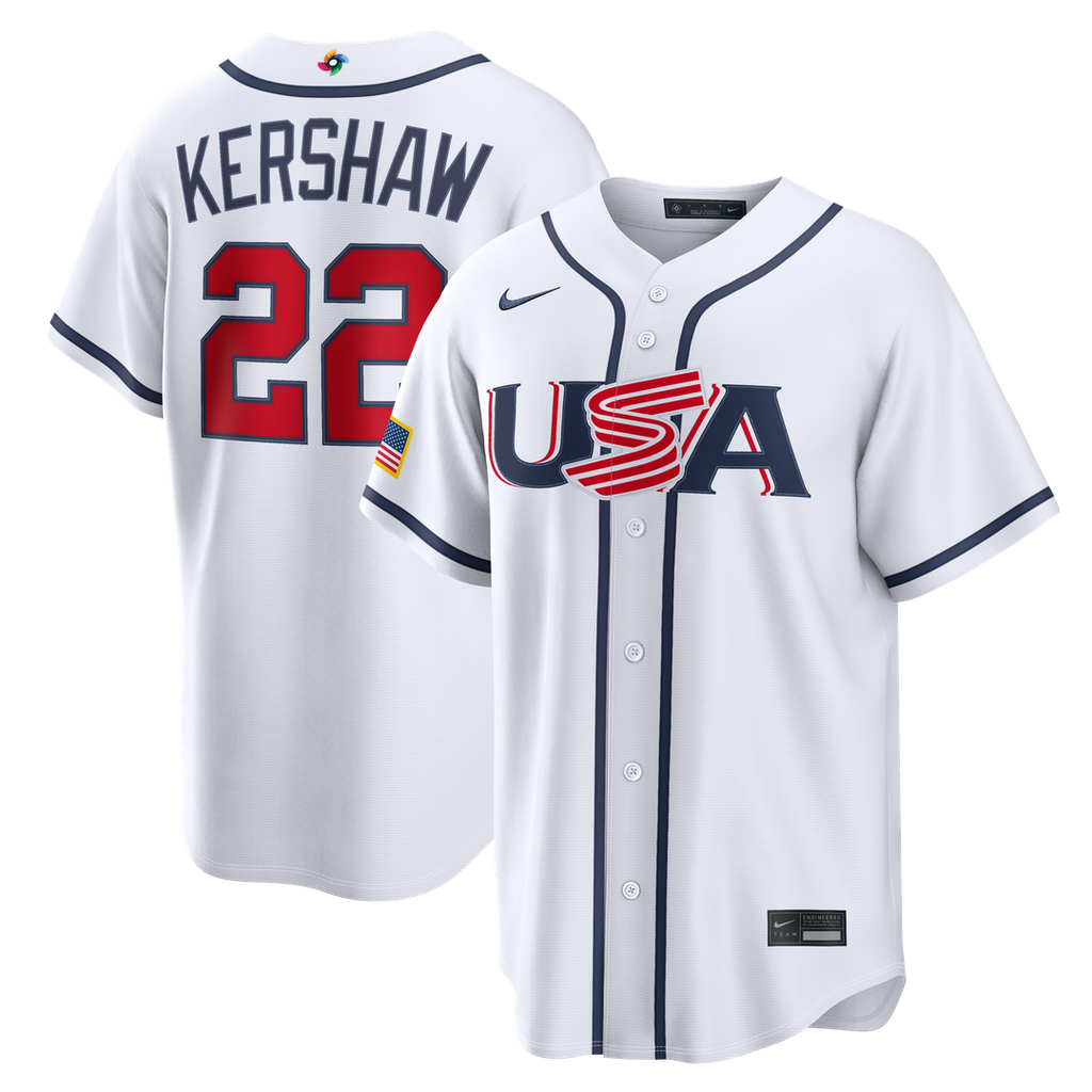 USA Baseball Clayton Kershaw Nike White 2026 World Baseball Classic Home Stadium Jersey product image 1, provided for visual