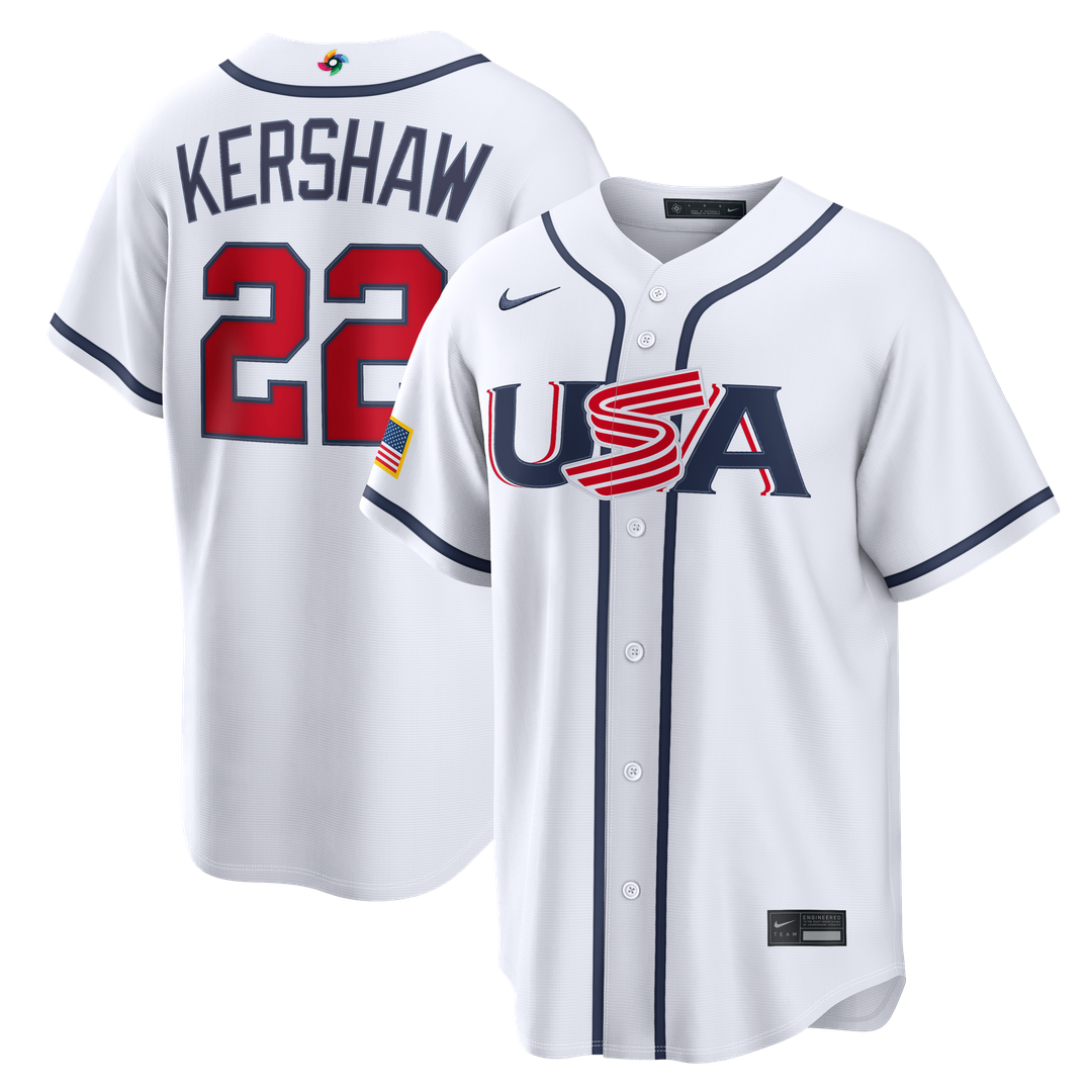 USA Baseball Clayton Kershaw Nike White 2026 World Baseball Classic Home Stadium Jersey product image 1, provided for visual