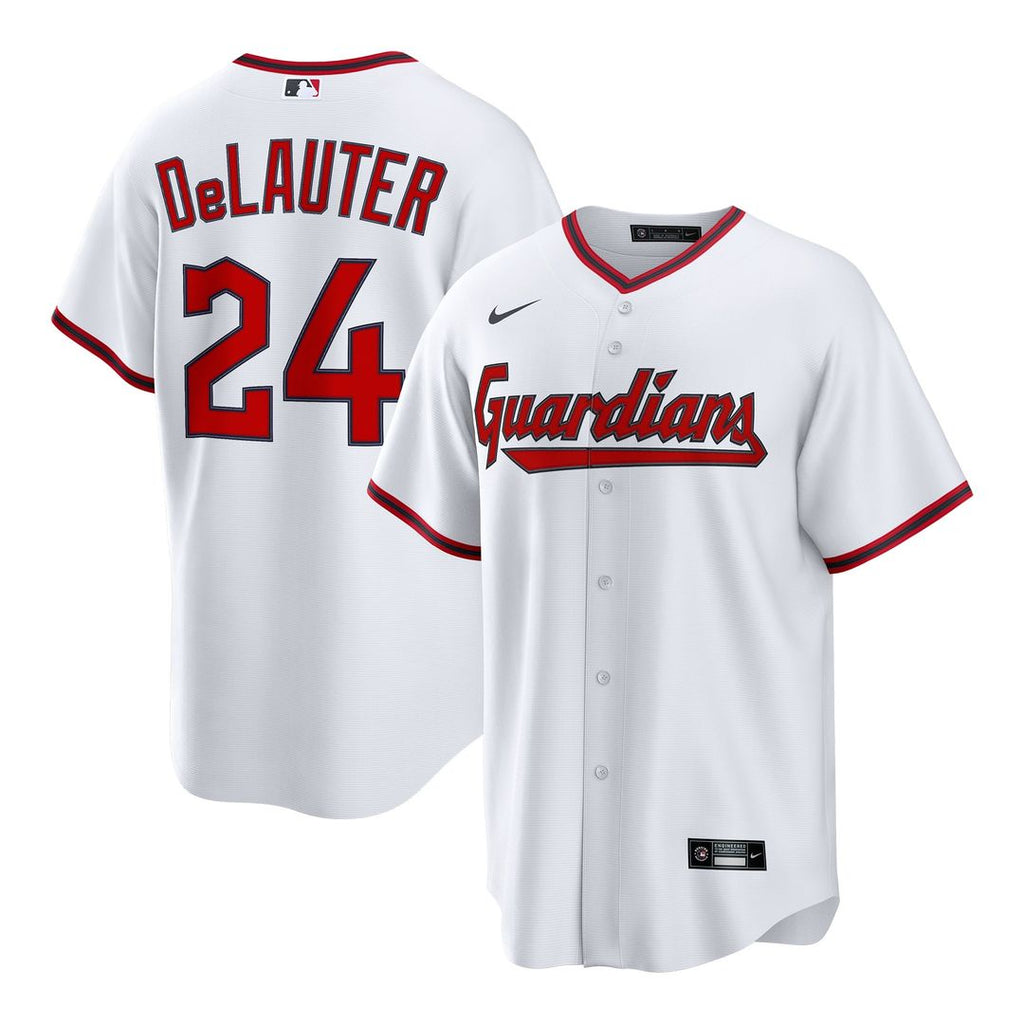 Cleveland Guardians Chase DeLauter Nike White Home Replica Jersey product image 1, provided for visual reference and product