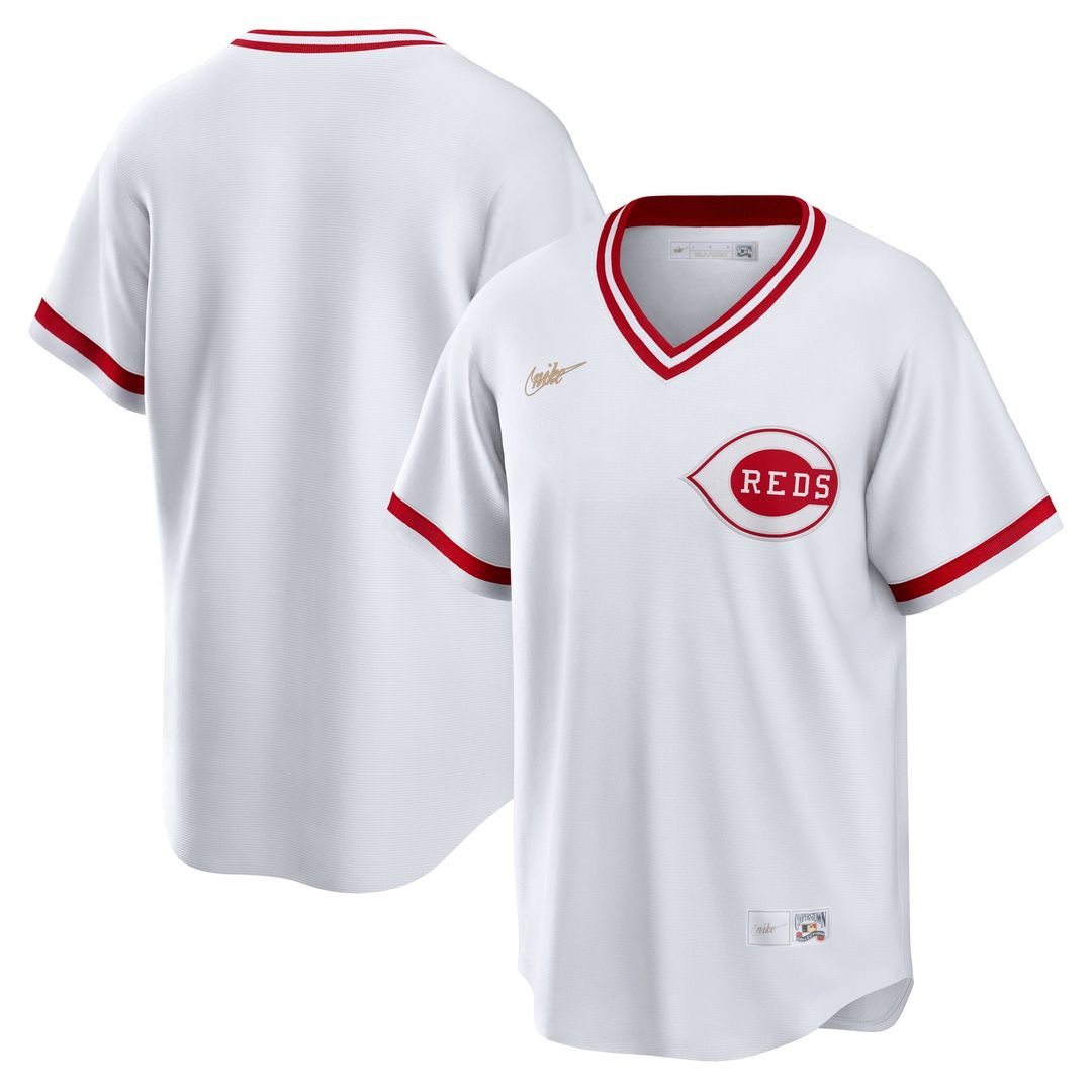 Cincinnati Reds Nike White Home Cooperstown Collection Team Jersey product image 1, provided for visual reference and