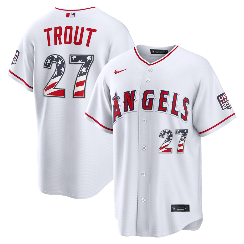 Fourth of July Los Angeles Angels Mike Trout Nike White USA 250 Stadium Jersey product image 1, provided for visual