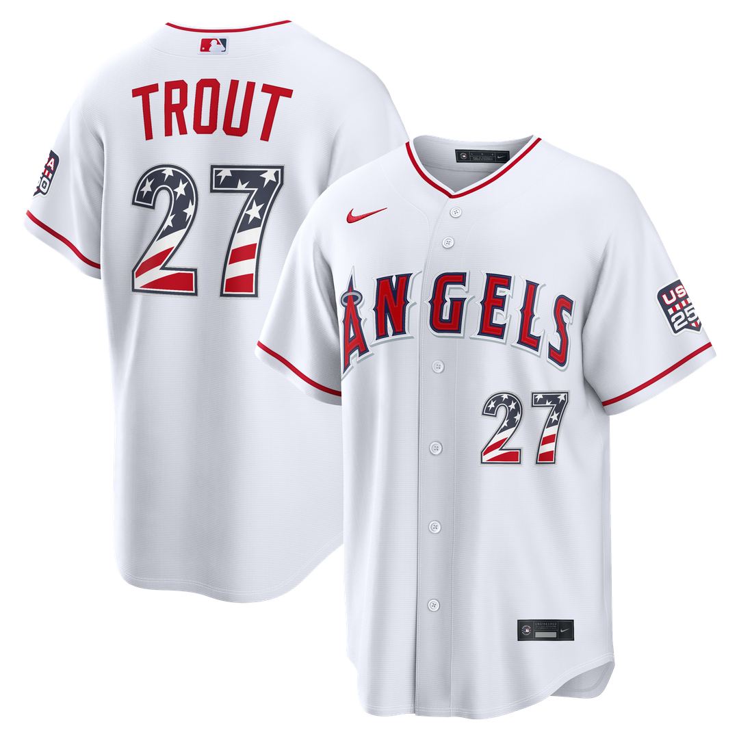 Fourth of July Los Angeles Angels Mike Trout Nike White USA 250 Stadium Jersey product image 1, provided for visual