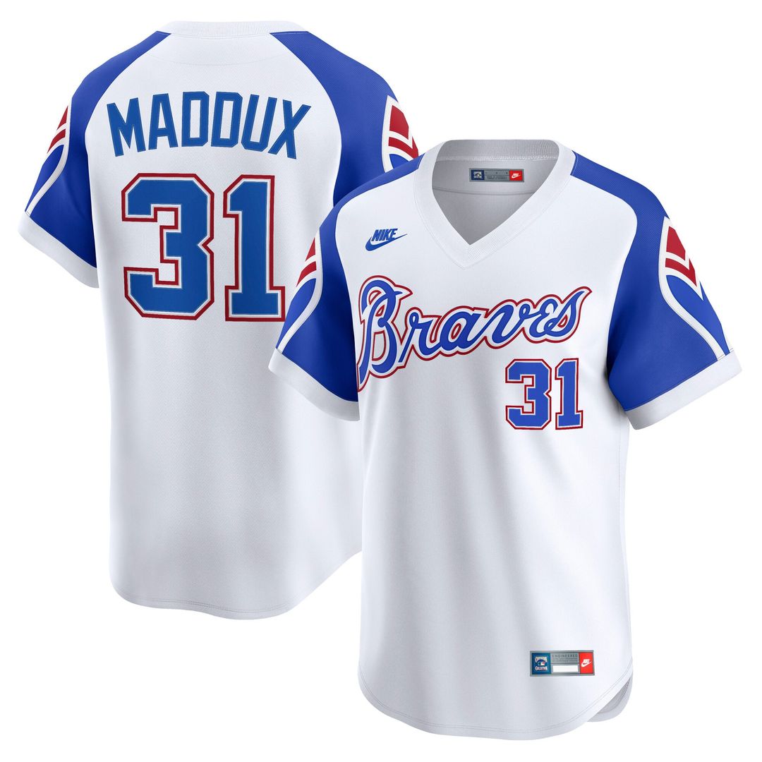 Atlanta Braves Greg Maddux Nike White Throwback Cooperstown Collection Limited Jersey product image 1, provided for visual