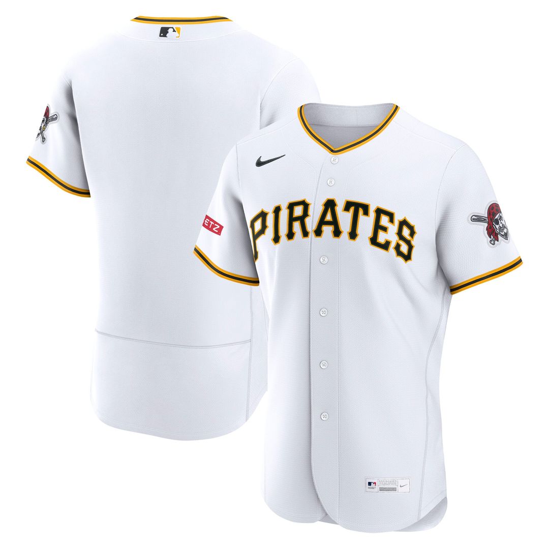Pittsburgh Pirates Nike White Home Sponsor Patch Authentic Jersey product image 1, provided for visual reference and product