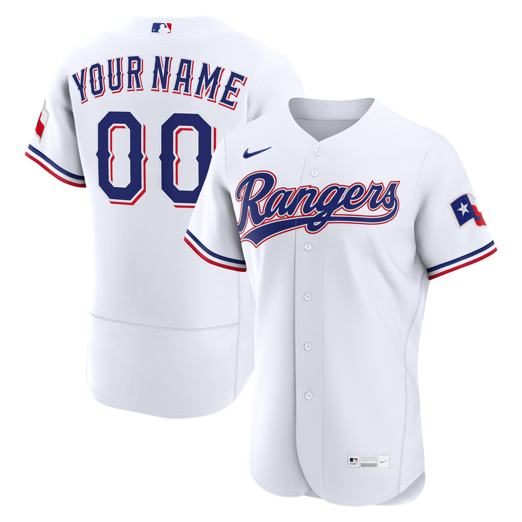 Texas Rangers Nike White Home Authentic Custom Jersey product image 1, provided for visual reference and product detail