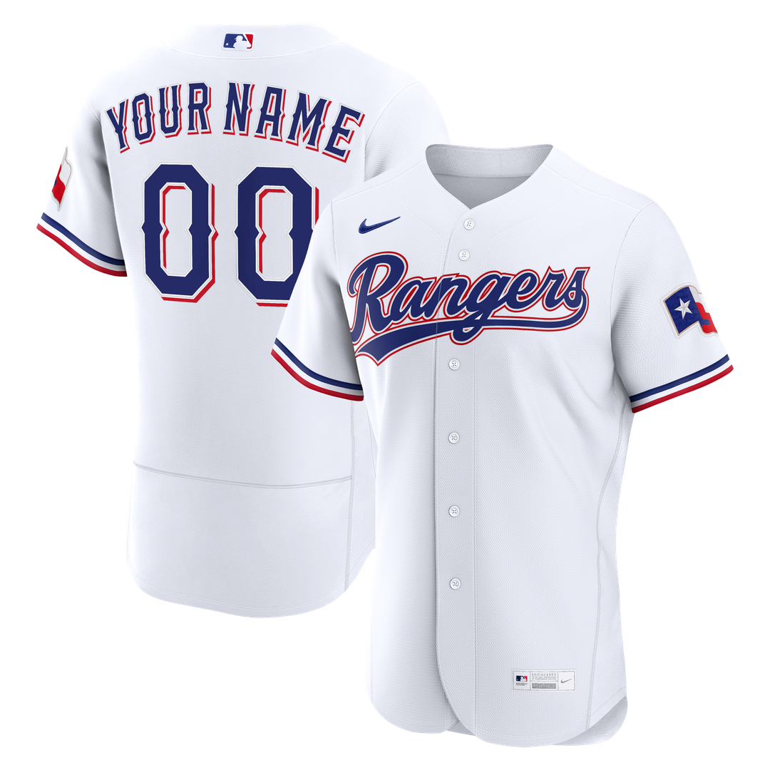 Texas Rangers Nike White Home Authentic Custom Jersey product image 1, provided for visual reference and product detail
