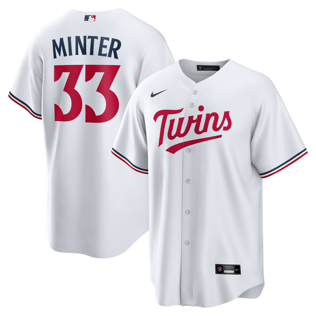 Minnesota Twins A.J. Minter Nike White Home Replica Jersey product image 1, provided for visual reference and product detail