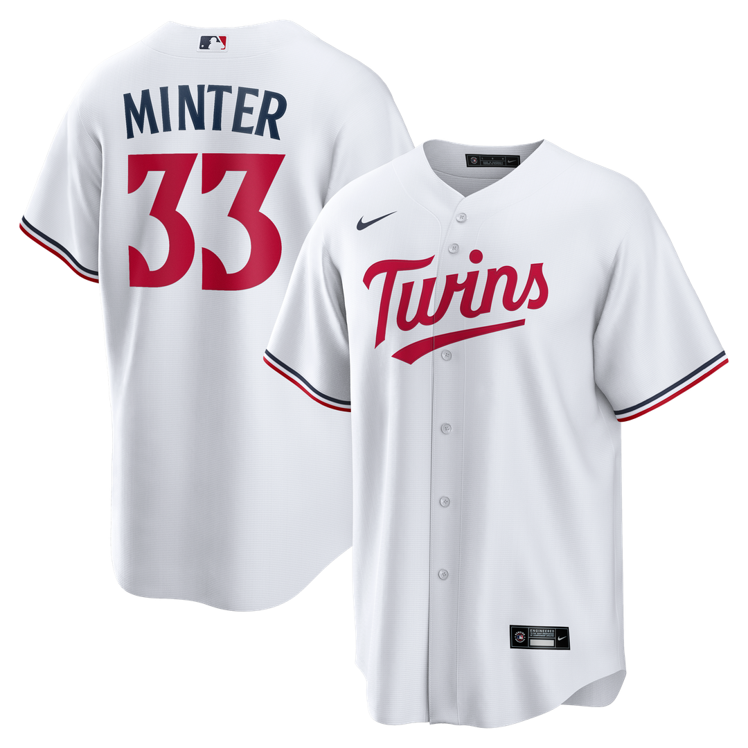 Minnesota Twins A.J. Minter Nike White Home Replica Jersey product image 1, provided for visual reference and product detail