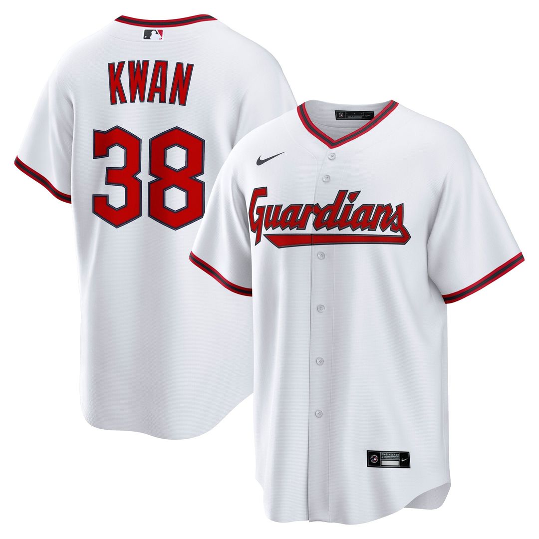 Cleveland Guardians Steven Kwan Nike White Home Replica Jersey product image 1, provided for visual reference and product