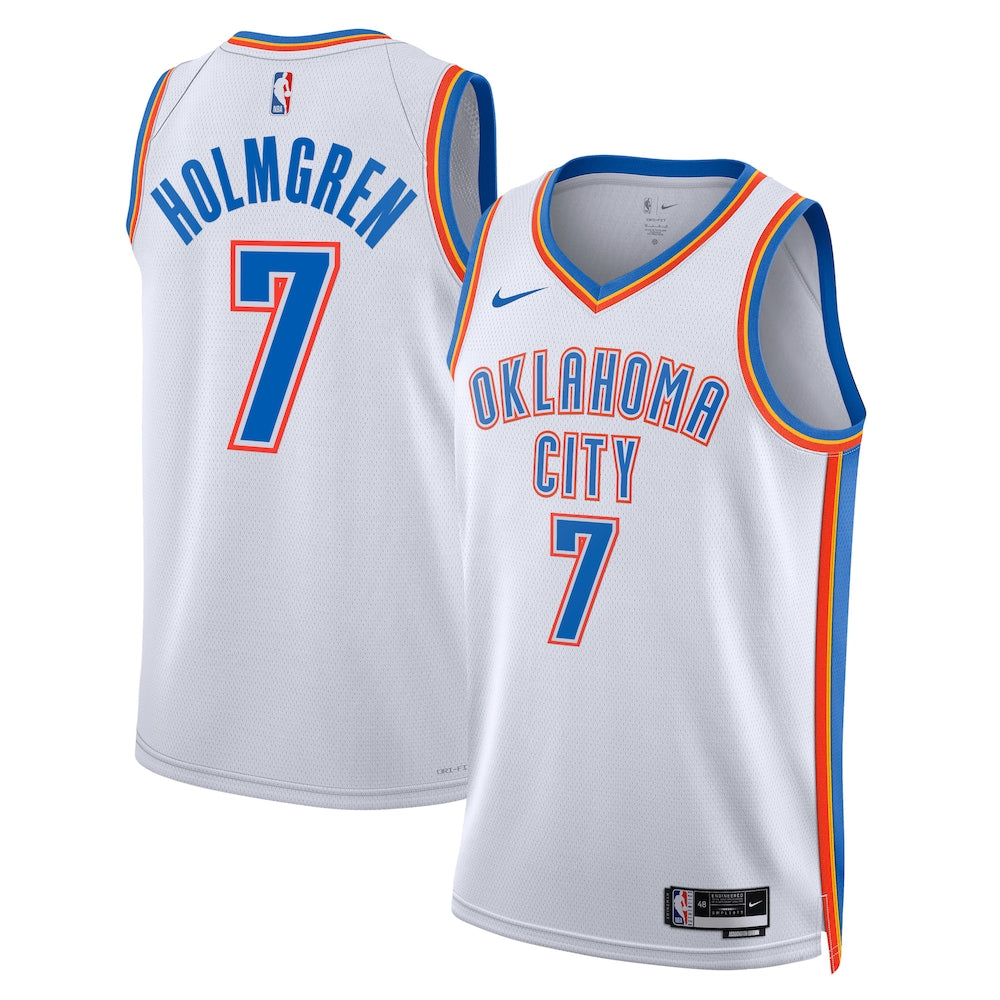 Oklahoma City Thunder Association Edition Swingman Jersey White Chet Holmgren Unisex | Stitched Jersey RTJS 12035 product
